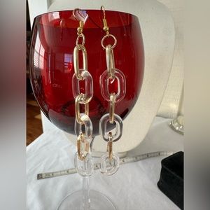Long modernist vibe goldtone and clear chain earrings